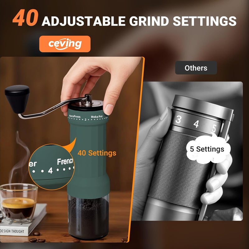 EZVING Mini Manual Coffee Grinder – 40 Adjustable Settings, Portable Hand Crank Mill with 30g Capacity, Conical Burr for Espresso, Pour Over, French Press | Perfect for Travel, Camping & Office - Image 2